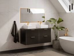 Vente-unique Wall-Mounted Ribbed Vanity Unit With Top - Black - L120 Cm - ZEVARA - thumbnail 2