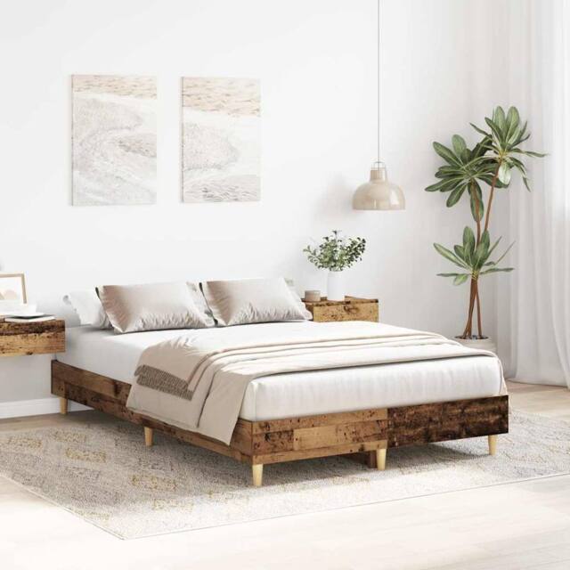 Berkfield Home Durable Bed Frame No Mattress Old Wood 135x190 cm Double Engineer in Brown - image 1