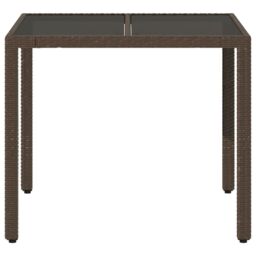 Berkfield Home Garden Table with Glass Top Brown 90x90x75 cm Poly Rattan - Size: 90 x 90 x 75 cm - thumbnail 4