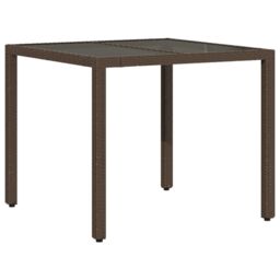 Berkfield Home Garden Table with Glass Top Brown 90x90x75 cm Poly Rattan - Size: 90 x 90 x 75 cm - thumbnail 2