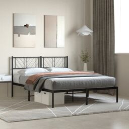 Berkfield Home Metal Bed Frame with Headboard Black 140x200 cm - thumbnail 1