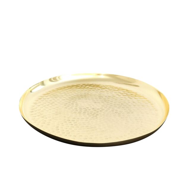 Large Round Gold Hammered Metal Tray