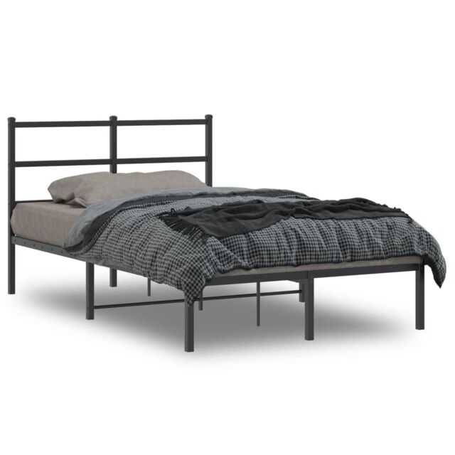 Berkfield Home Metal Bed Frame without Mattress with Headboard Black 120x190cm - Size: 120x190 cm - image 1