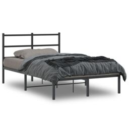 Berkfield Home Metal Bed Frame without Mattress with Headboard Black 120x190cm - Size: 120x190 cm - thumbnail 1