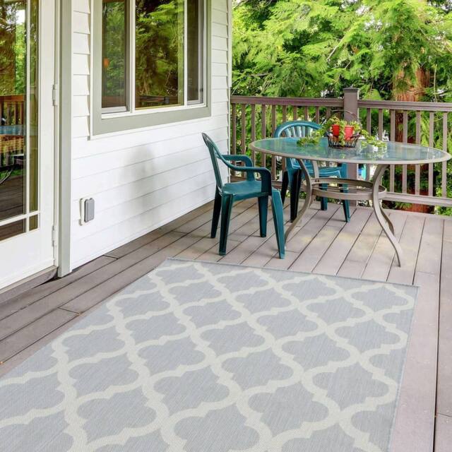 THE RUGS Outdoor Indoor Grey Ivory Geometric Trellis Rug Weather Resistant - Size: 240 cm x 340 cm - image 1