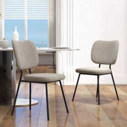 Costway Set of 2 Dining Chairs Padded Kitchen Linen Chair Armless Side Chair w/ Curved Back Grey - thumbnail 6
