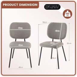 Costway Set of 2 Dining Chairs Padded Kitchen Linen Chair Armless Side Chair w/ Curved Back Grey - thumbnail 2