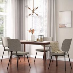 Costway Set of 2 Dining Chairs Padded Kitchen Linen Chair Armless Side Chair w/ Curved Back Grey - thumbnail 3