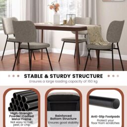 Costway Set of 2 Dining Chairs Padded Kitchen Linen Chair Armless Side Chair w/ Curved Back Grey - thumbnail 4