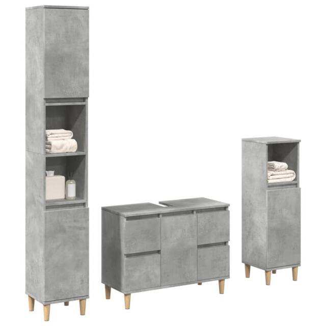 Berkfield Home 3 Piece Bathroom Furniture Set Concrete Grey Engineered Wood - image 1