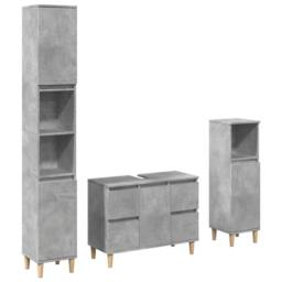 Berkfield Home 3 Piece Bathroom Furniture Set Concrete Grey Engineered Wood - thumbnail 2