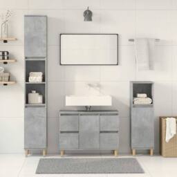 Berkfield Home 3 Piece Bathroom Furniture Set Concrete Grey Engineered Wood - thumbnail 3