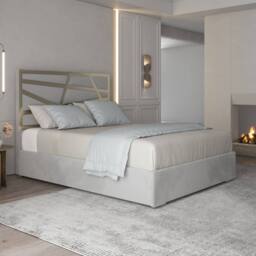 Casani Enborne Upholstered Soft Velvet Grey Metal Designer Bed Frame - Size: King - thumbnail 2