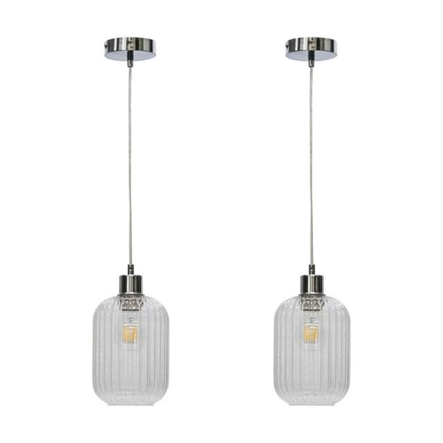 First Choice Lighting Set of 2 Batley - Clear Ribbed Glass with Chrome Pendant Fittings - image 1