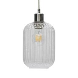 First Choice Lighting Set of 2 Batley - Clear Ribbed Glass with Chrome Pendant Fittings - thumbnail 3