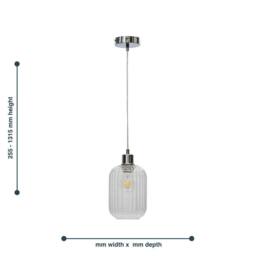 First Choice Lighting Set of 2 Batley - Clear Ribbed Glass with Chrome Pendant Fittings - thumbnail 6