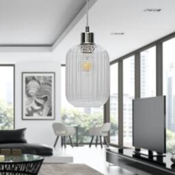 First Choice Lighting Set of 2 Batley - Clear Ribbed Glass with Chrome Pendant Fittings - thumbnail 4