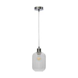 First Choice Lighting Set of 2 Batley - Clear Ribbed Glass with Chrome Pendant Fittings - thumbnail 2