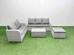 Fimous 6 Seater PE Rattan Wicker Garden Furniture Patio Conservatory Sofa Set w/ Rectangular Coffee Table 3 Seater Sofa Love Sofa Big Footstool Side - thumbnail 2