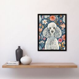 Artery8 Cute Poodle Floral Portrait Blue Pink Dog Lover Framed Wall Art - Size: A4 - thumbnail 4