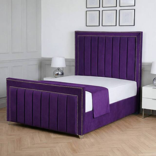 Living Comfort Bedz Royale Upholstered Gas Lift Storage Bed with 48 Inch Headboard in Purple - Size: Super King - image 1
