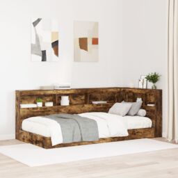 Berkfield Home Storage Headboard with Shelf Smoked oak 90 cm Engineered wood in Brown - thumbnail 1