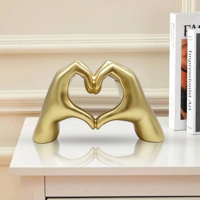 Huhote Modern Heart Hands Sculpture Love Finger Statue Hand Love Gesture in Gold - image 1