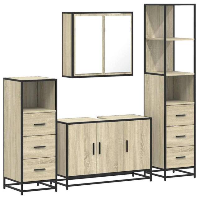 Berkfield Home 4¬†Piece Bathroom Furniture Set¬†Sonoma Oak Engineered Wood in Light Tan - image 1