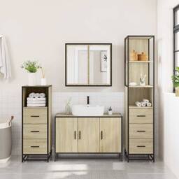 Berkfield Home 4¬†Piece Bathroom Furniture Set¬†Sonoma Oak Engineered Wood in Light Tan - thumbnail 3