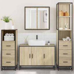 Berkfield Home 4¬†Piece Bathroom Furniture Set¬†Sonoma Oak Engineered Wood in Light Tan - thumbnail 4