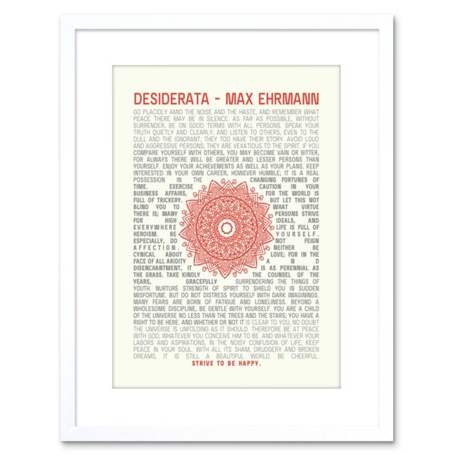 "Artery8 Wall Art Print Quote Desiderata Mandala Ehrmann Typography Artwork Framed 9X7 Inch in White - Size: W7"" x H9""" - image 1