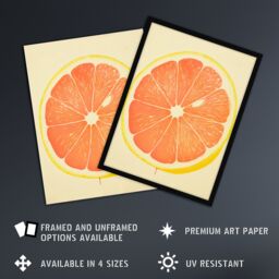 "Artery8 Wall Art Print Juicy Sliced Orange Bright Fruit Citrus Minimalist Kitchen Artwork Poster in Yellow - Size: W18"" x H24""" - thumbnail 2