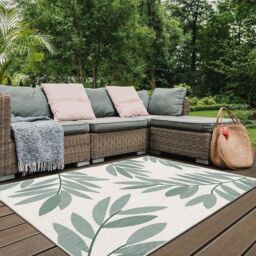 THE RUGS Reversible Outdoor Rugs in Trailing Leaves Design Duo Weave Collection in Green - Size: 160 cm x 230 cm - thumbnail 1