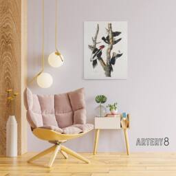 "Artery8 Ivory Billed Woodpecker Audubon Nature Canvas Wall Art in White - Size: W18"" x H24""" - thumbnail 3