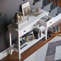 Home Discount Vida Designs Windsor Wooden Console Table Hallway with drawers, White - Size: Large - thumbnail 5