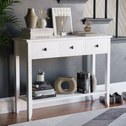 Home Discount Vida Designs Windsor Wooden Console Table Hallway with drawers, White - Size: Large - thumbnail 1