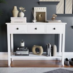Home Discount Vida Designs Windsor Wooden Console Table Hallway with drawers, White - Size: Large - thumbnail 3