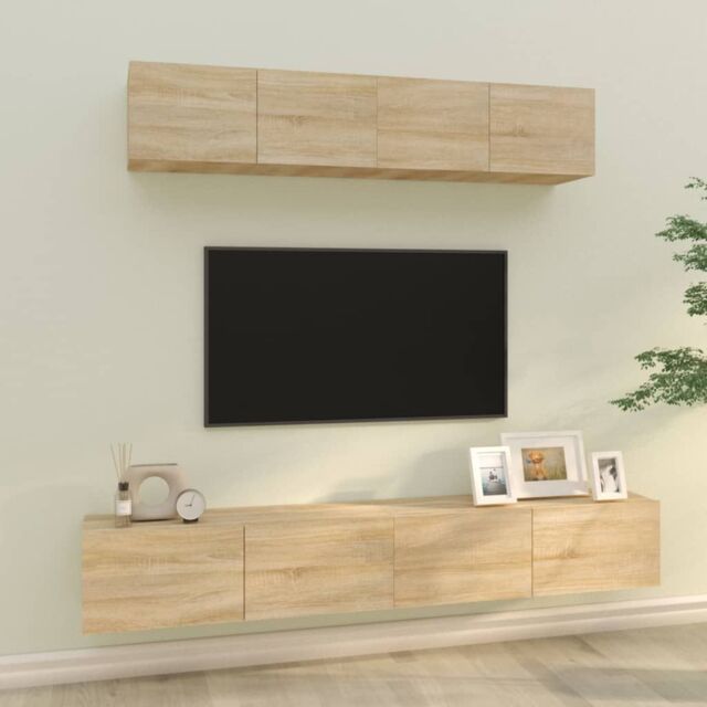 Berkfield Home 4 Piece TV Cabinet Set Sonoma Oak Engineered Wood in Brown - image 1