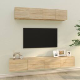 Berkfield Home 4 Piece TV Cabinet Set Sonoma Oak Engineered Wood in Brown - thumbnail 1