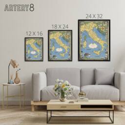 "Artery8 Ernest D Chase Italy Map With Vatican City Framed Canvas Wall Art Print in Blue - Size: W12"" x H16""" - thumbnail 4