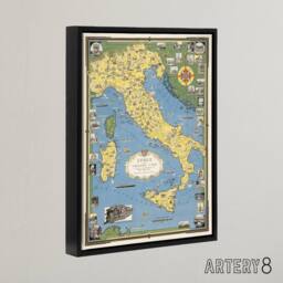 "Artery8 Ernest D Chase Italy Map With Vatican City Framed Canvas Wall Art Print in Blue - Size: W12"" x H16""" - thumbnail 2
