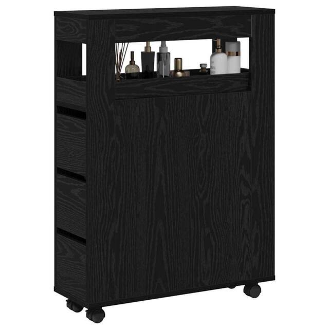 Berkfield Home Narrow Bathroom Cabinet with Wheels Black Oak Engineered Wood - image 1