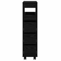 Berkfield Home Narrow Bathroom Cabinet with Wheels Black Oak Engineered Wood - thumbnail 6