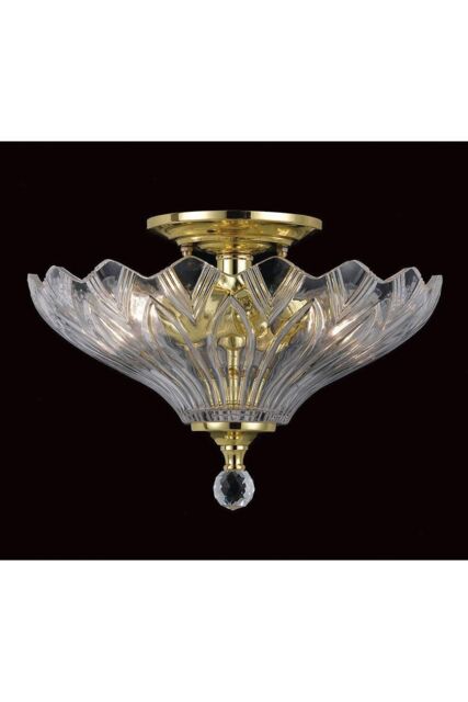 Netlighting Dallas Polished Brass Bowl Semi Flush Ceiling Light in Yellow