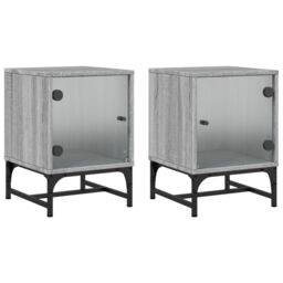 Berkfield Home Bedside Cabinets with Glass Doors 2 pcs Grey Sonoma 35x37x50 cm - Size: 35 x 37 x 50 cm - thumbnail 2