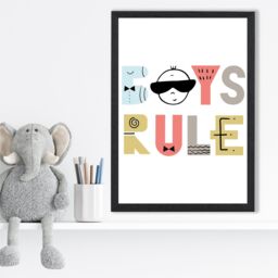 ARTZE Cute Boys Rule Scandi Quote Framed Print SIZE: A2 with Black Frame in Pale Blue - Size: A4 - thumbnail 2