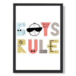 ARTZE Cute Boys Rule Scandi Quote Framed Print SIZE: A2 with Black Frame in Pale Blue - Size: A4 - thumbnail 1