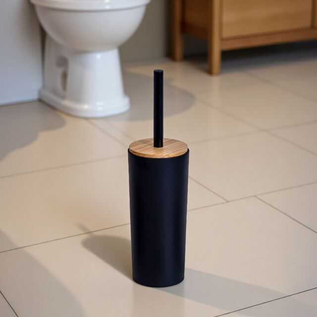 Showerdrape Sonata Black & Bamboo Toilet Brush & Holder - image 1