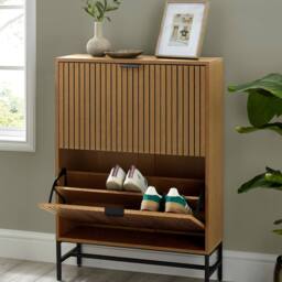 Cheshire Premium Suri 2 Door Shoe Storage Cabinet in Natural Oak Effect in Light Oak - thumbnail 4