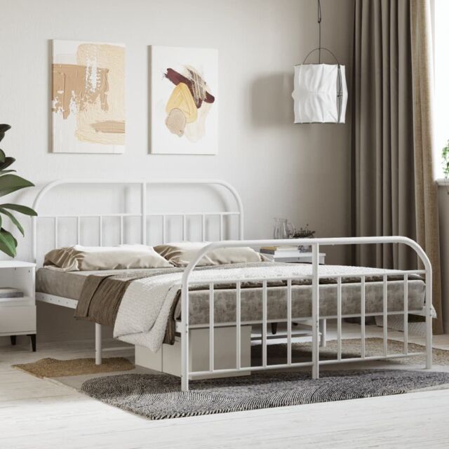 Berkfield Home Metal Bed Frame with Headboard & Footboard White 135x190 cm Double - image 1